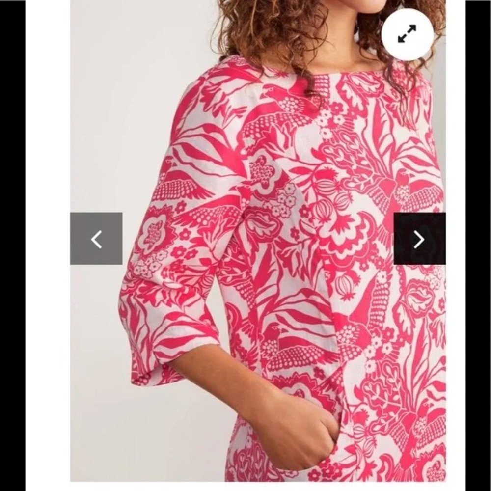 Boden Laurie Linen Dress 14L Lollipop Exotic Escape Semi-Fitted Pockets - Picture 5 of 9
